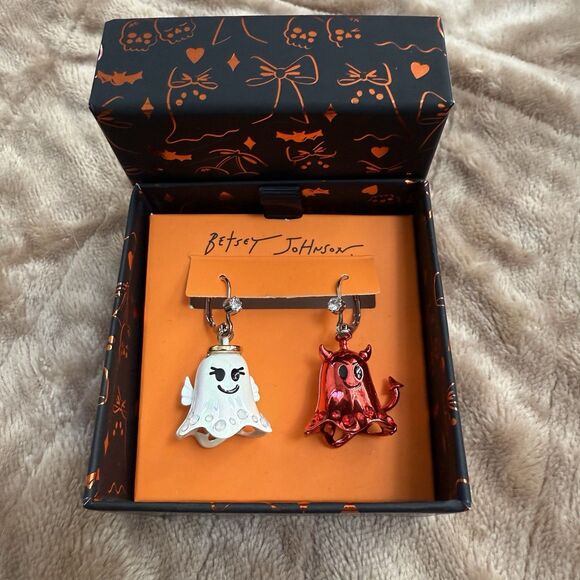 Betsey Johnson Halloween Ghost & Devil Dangle Earrings w/Box Tags NEW - Picture 1 of 3